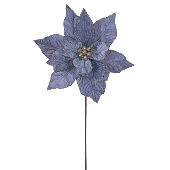 Vickerman 21.5" Pewter Poinsettia 12" Flower Stem 6/Bag for wholesale by Vickerman