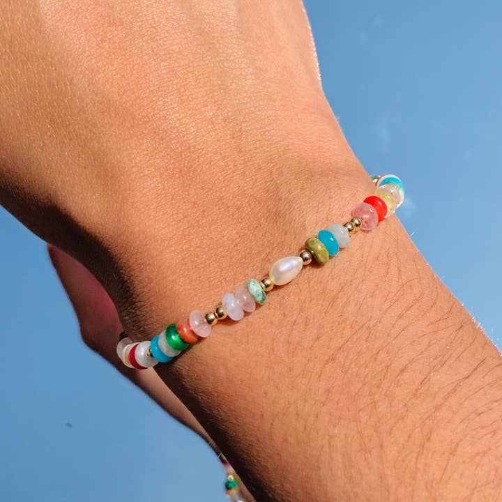Colorful Gemstone & Pearl Beaded Bracelet and Necklace Set – Boho Resort Jewelry for wholesale by Mali Beads