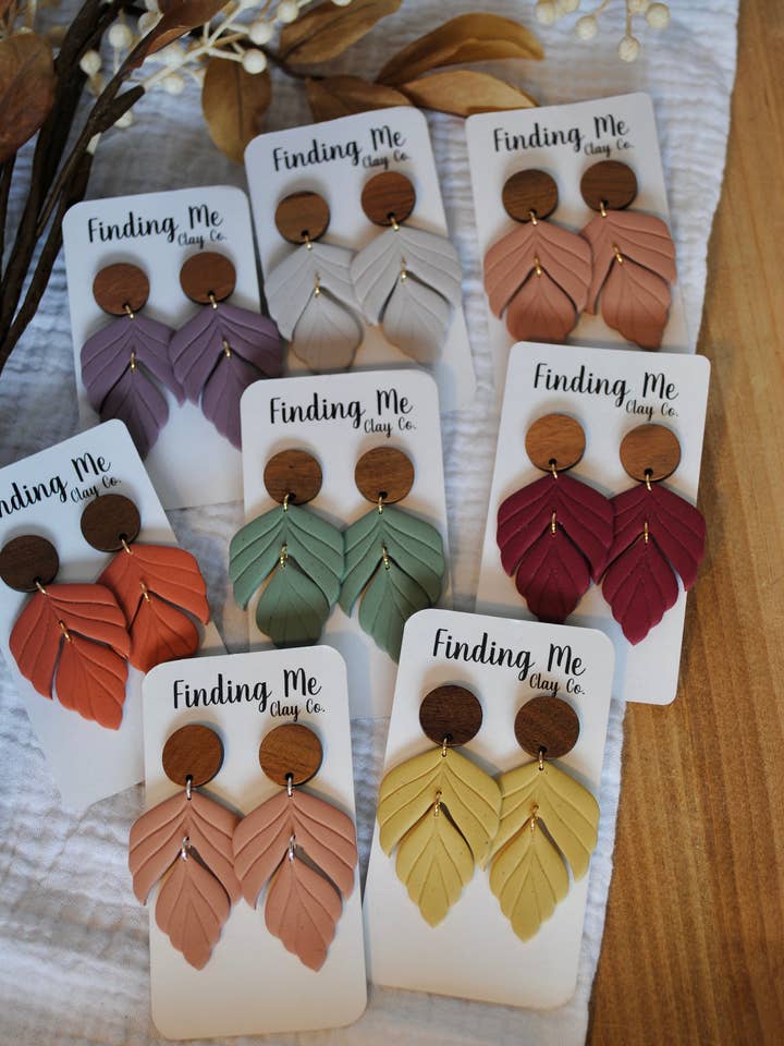 Leaf dangles for wholesale by Finding Me Clay Co