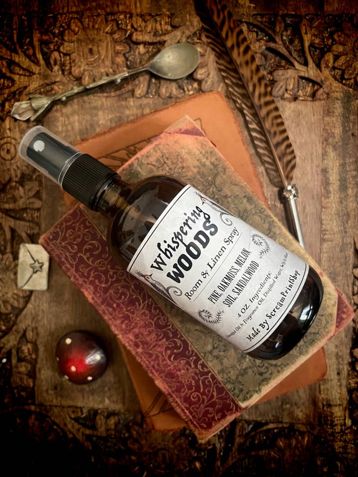 Whispering Woods Room Linen Spray | 4oz | Earthy Woodsy for wholesale by ScreamPrintShop