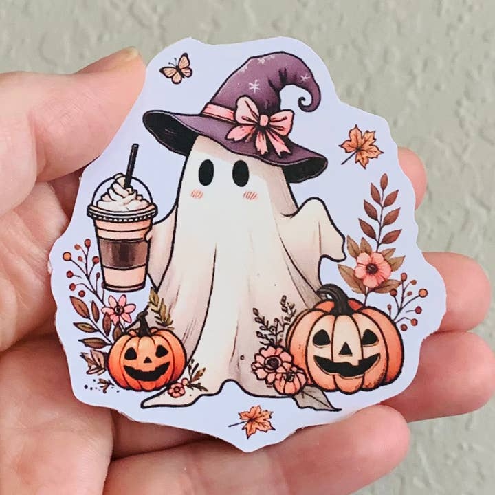 Spøgelse med Frappe- Fall Ghost klistermærker/magnet for engroshandel hos Oily Graphic Creations
