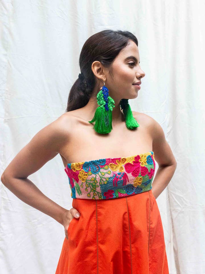 Vestido midi tipo bustier bordado de algodón para venta al por mayor de Chogaa NYC