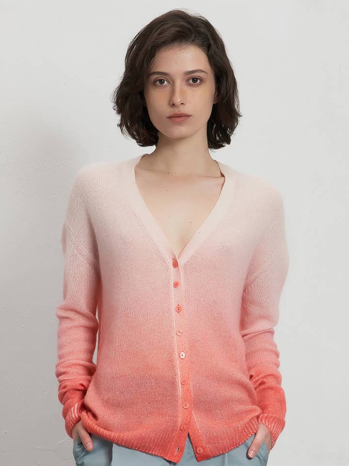 ULTRAFINE GRADIENT CASHMERE CARDIGAN | Coral pink for wholesale by vitos 1925