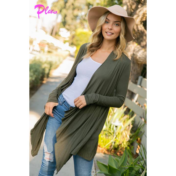 PLUS SOLID JERSEY CASCADE CARDIGAN for wholesale by 1clique co.