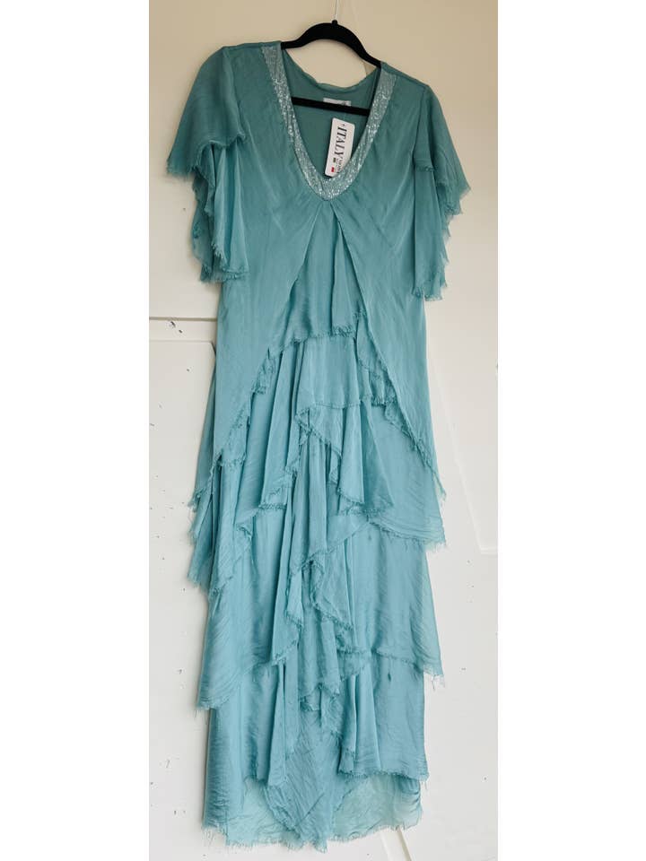 Dance in Paris - Wholesale Dress - Women's - Dress- Silk Maxi with Sequenced V-Neck7