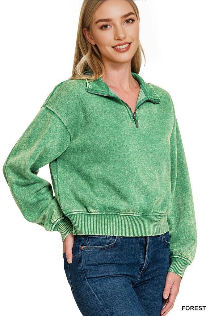42POPS - Wholesale Sweatshirt - Women's - `.0806 Washed Fleece Half Zip Pullover SI-249303
