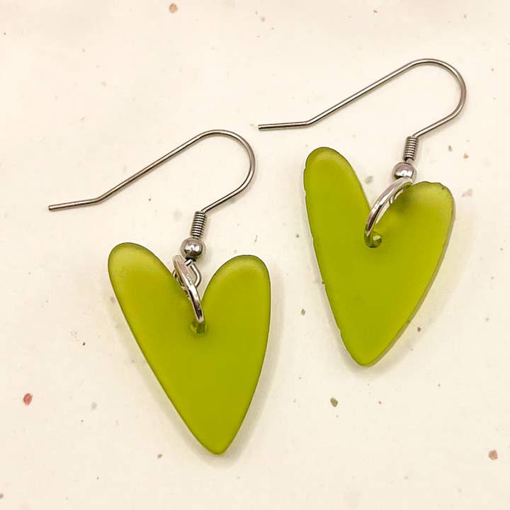 (Green) Lover Heart Charm Acrylic Earrings for wholesale by Hoity Toity Goods