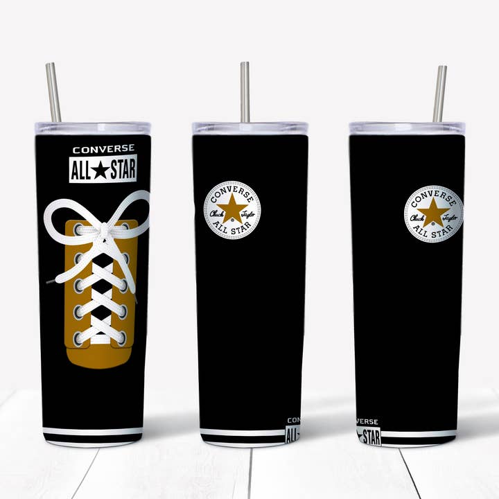 Converse Black and Gold 20oz Straight Tumbler Transfer for wholesale by Rustic Pineapple