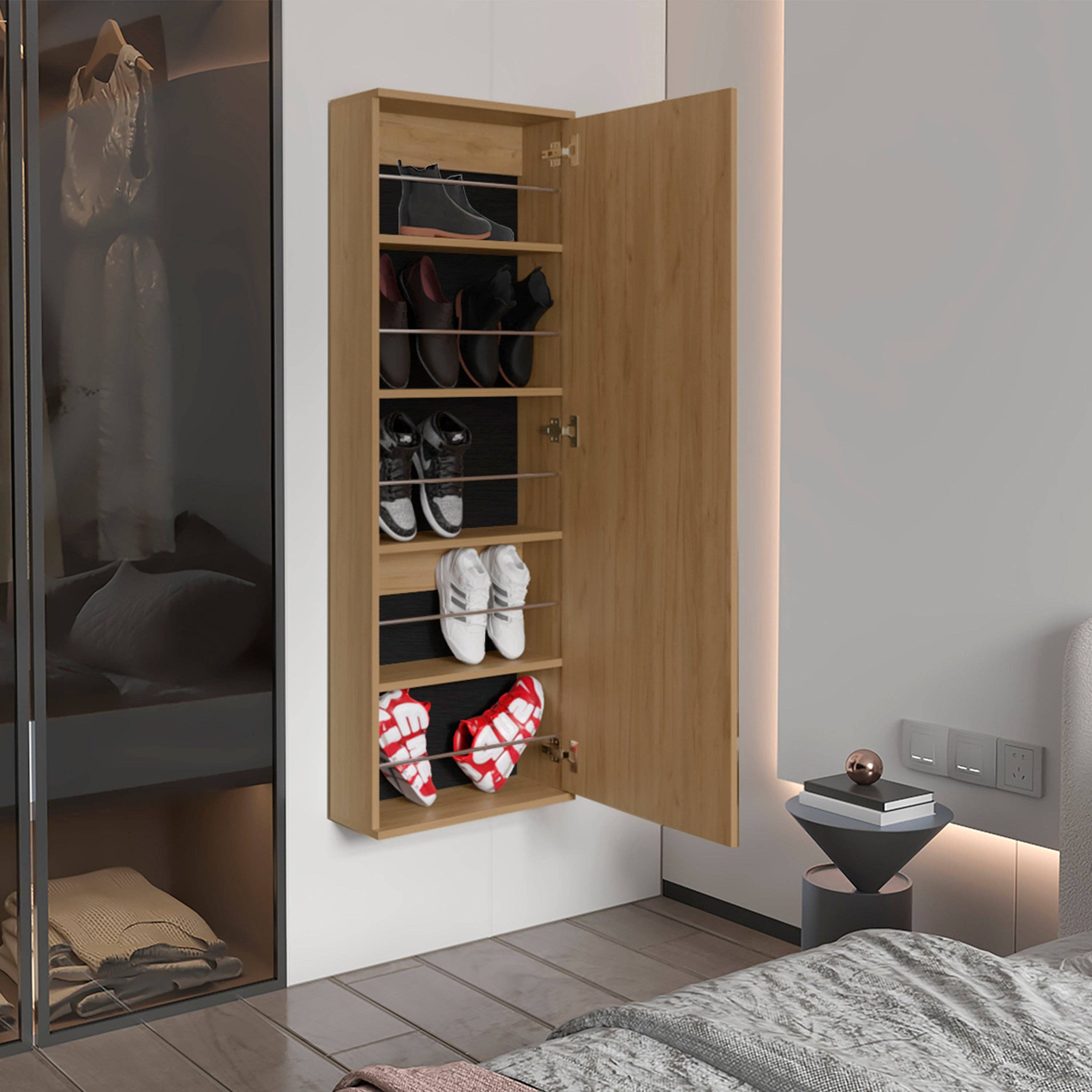 Natural Oak Shoe Rack Leto With Mirror for Bedroom for wholesale on Faire1