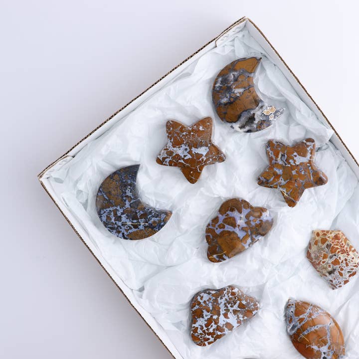 Brecciated Jasper Moons, Stars, Towers, Clouds, and Flames Set of 10 for wholesale by Mi Esperanza Minerals