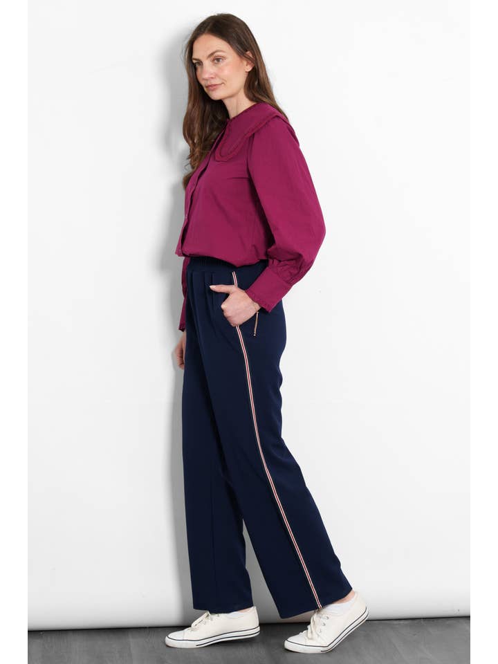 Sarta - Wholesale Pants - Women's - Margot Wide Leg Trousers- Navy Blue/Red, Stripe1