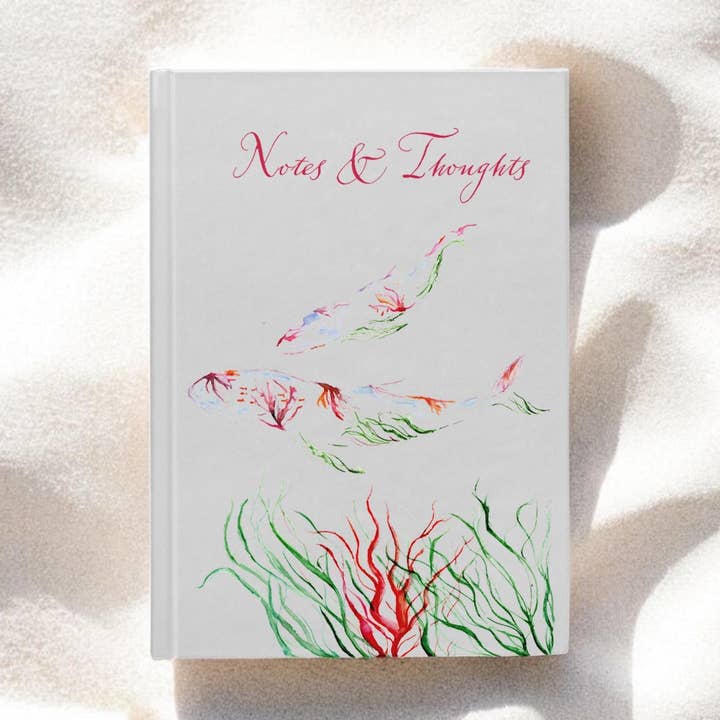 Whale Hardback Journal, Watercolour Art, Mother Whale and Baby Whale, A5 Notebook, Plain Paper, by Sarah Epsom for wholesale by Sarah Epsom