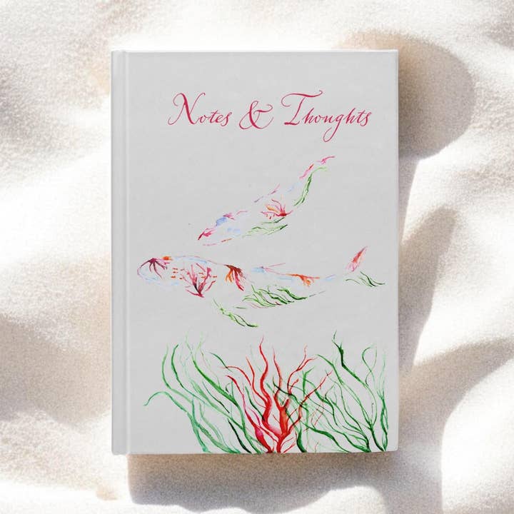 Whale Hardback Journal, Watercolour Art, Mother Whale and Baby Whale, A5 Notebook, Plain Paper, by Sarah Epsom for wholesale by Sarah Epsom