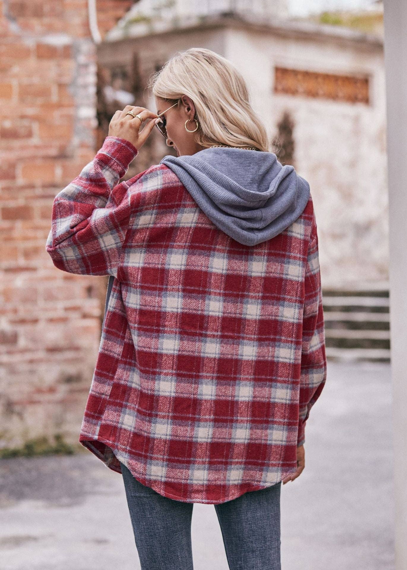 Lovesoft - Wholesale Hoodie - Women's - Women's Flannel Checked Jacket Hooded Casual Shirt1