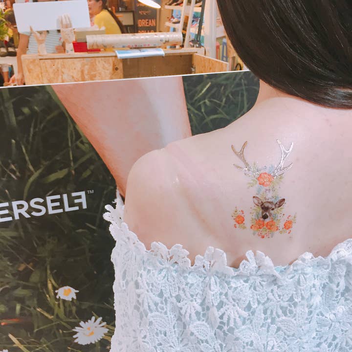 PAPERSELF - Wholesale Temporary Tattoo - Floral Fawn Temporary Tattoos Stickers