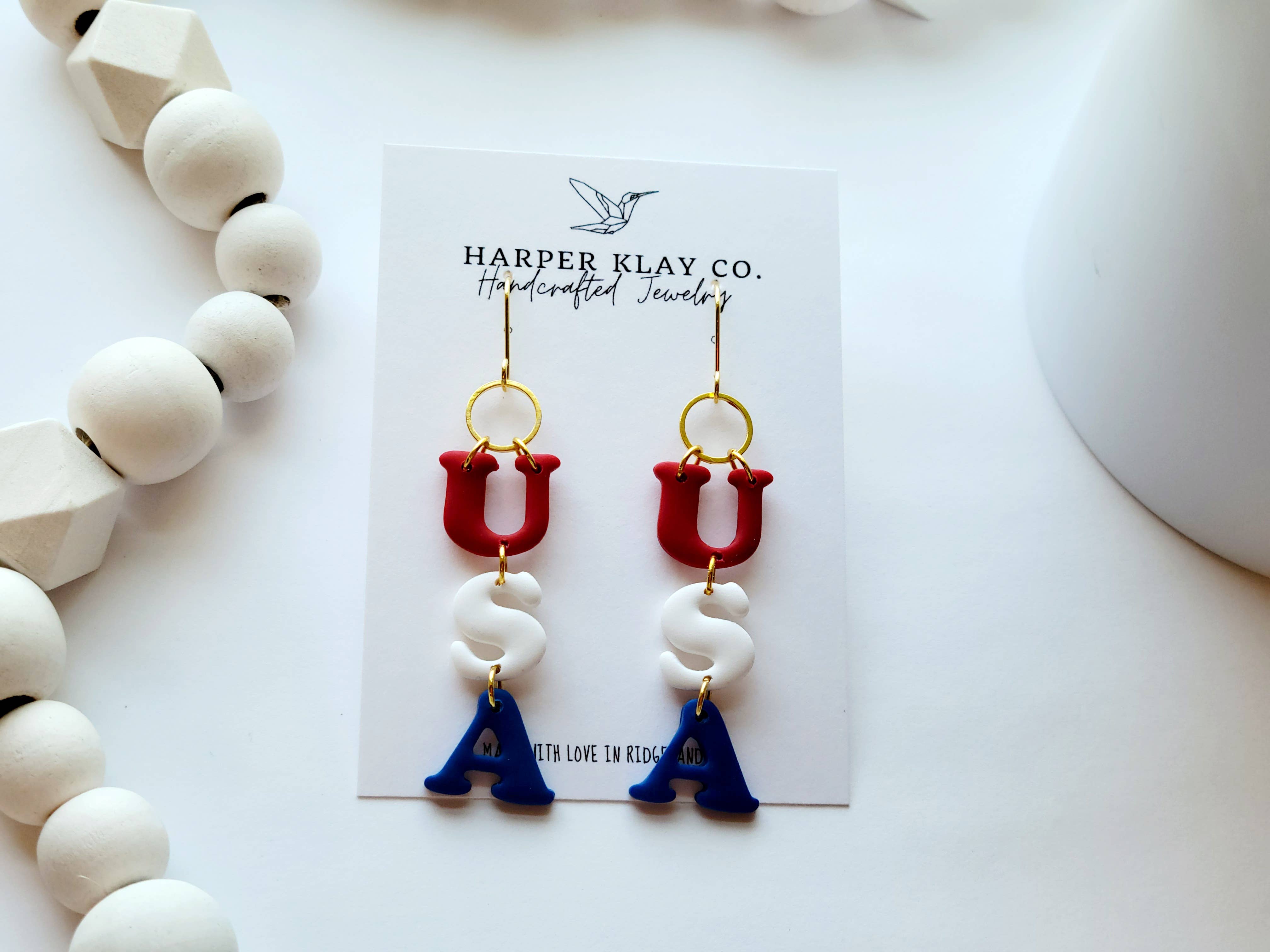 Harper Klay Co - Wholesale Dangle Earrings - The USA Set- Polymer Clay 4th of July Dangle Earrings0