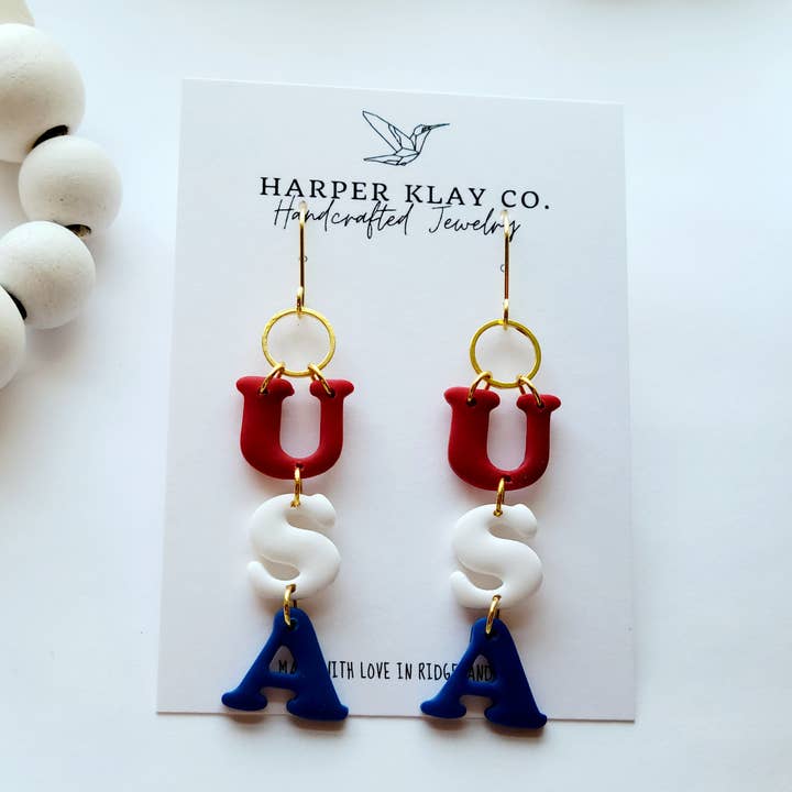 The USA Set- Polymer Clay 4th of July Dangle Earrings for wholesale by Harper Klay Co