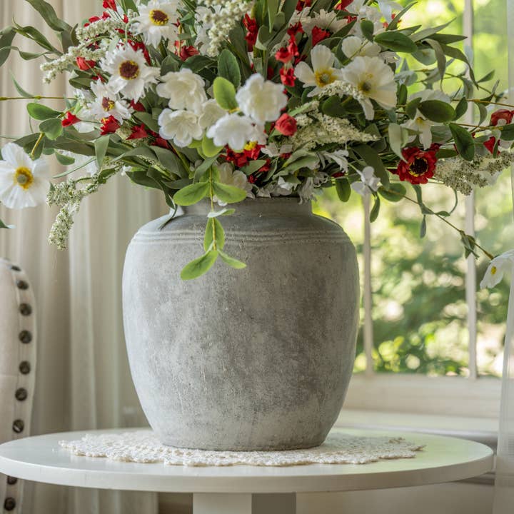 10.5" WHITEWASH TERRACOTTA VASE for wholesale by Ragon House