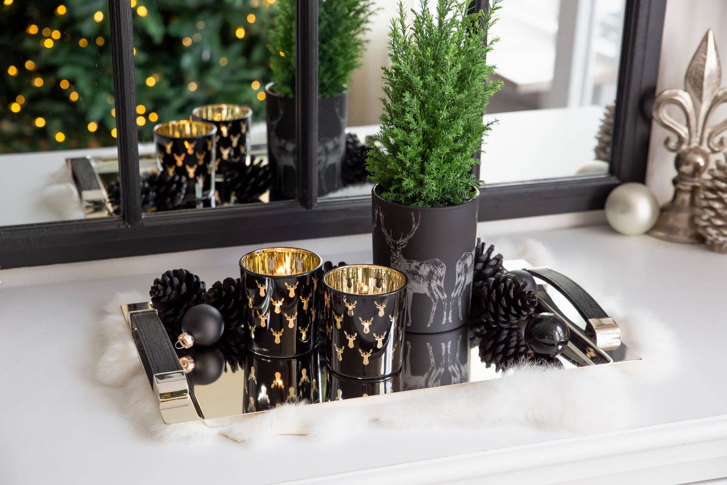 EDZARD - Vendita all'ingrosso Vassoi da portata - Vassoio da portata Cairo con manici in similpelle, rettangolare, argentato nobile, 41 x 24 cm5