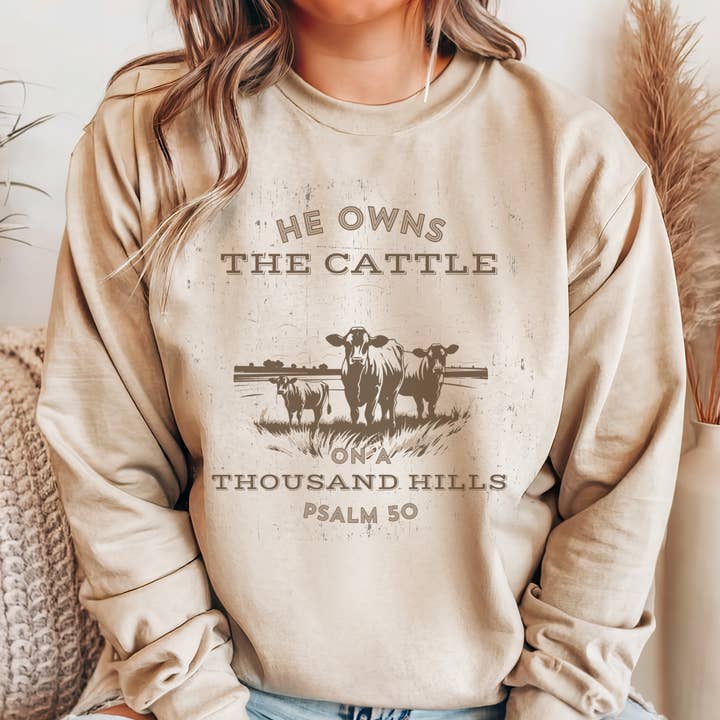 He Owns The Cattle Herd Crew Neck Sweatshirt for wholesale by Amy Anne Apparel Inc