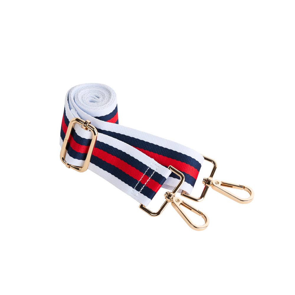 WanderFull - Wholesale Crossbody Bag - Women's - White Ripstop HydroBag with Red, Navy, White striped strap5