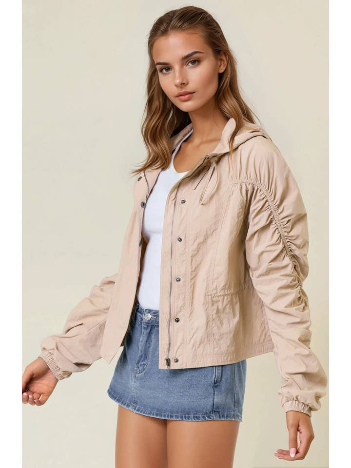 Doe and Rae - Wholesale Jacket - Women's - CINCHED SLEEVE LIGHTWEIGHT HOODED JACKET - 10503J7