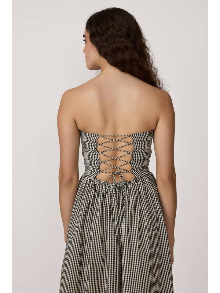 LAUDE the Label - Wholesale Dress - Women's - Strapless Tie Back Dress - Gingham3