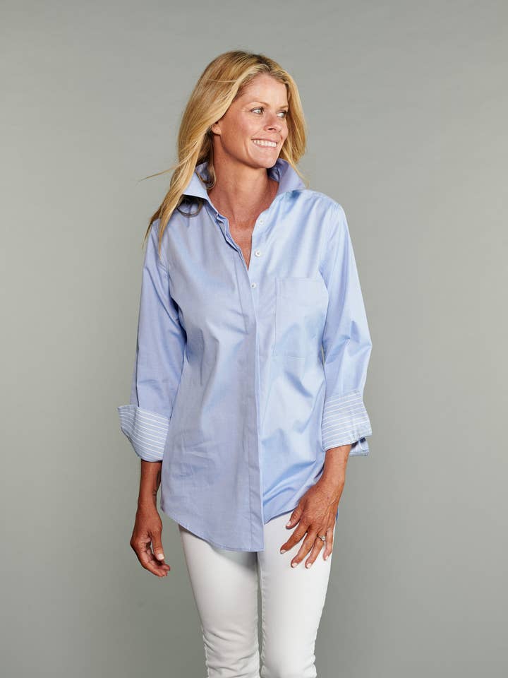 Claridge + King - Wholesale Button Down Shirt - Women's - The Modified Boyfriend Shirt in Light Blue Oxford