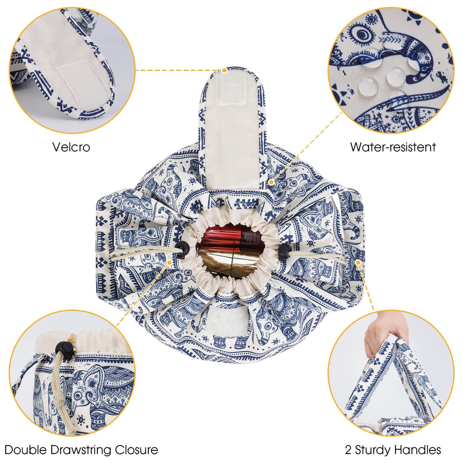 wandf – bolsa de maquilhagem e cosméticos por atacado – Saco de maquilhagem com cordão de barril Bolsas grandes para higiene pessoal cosmética18