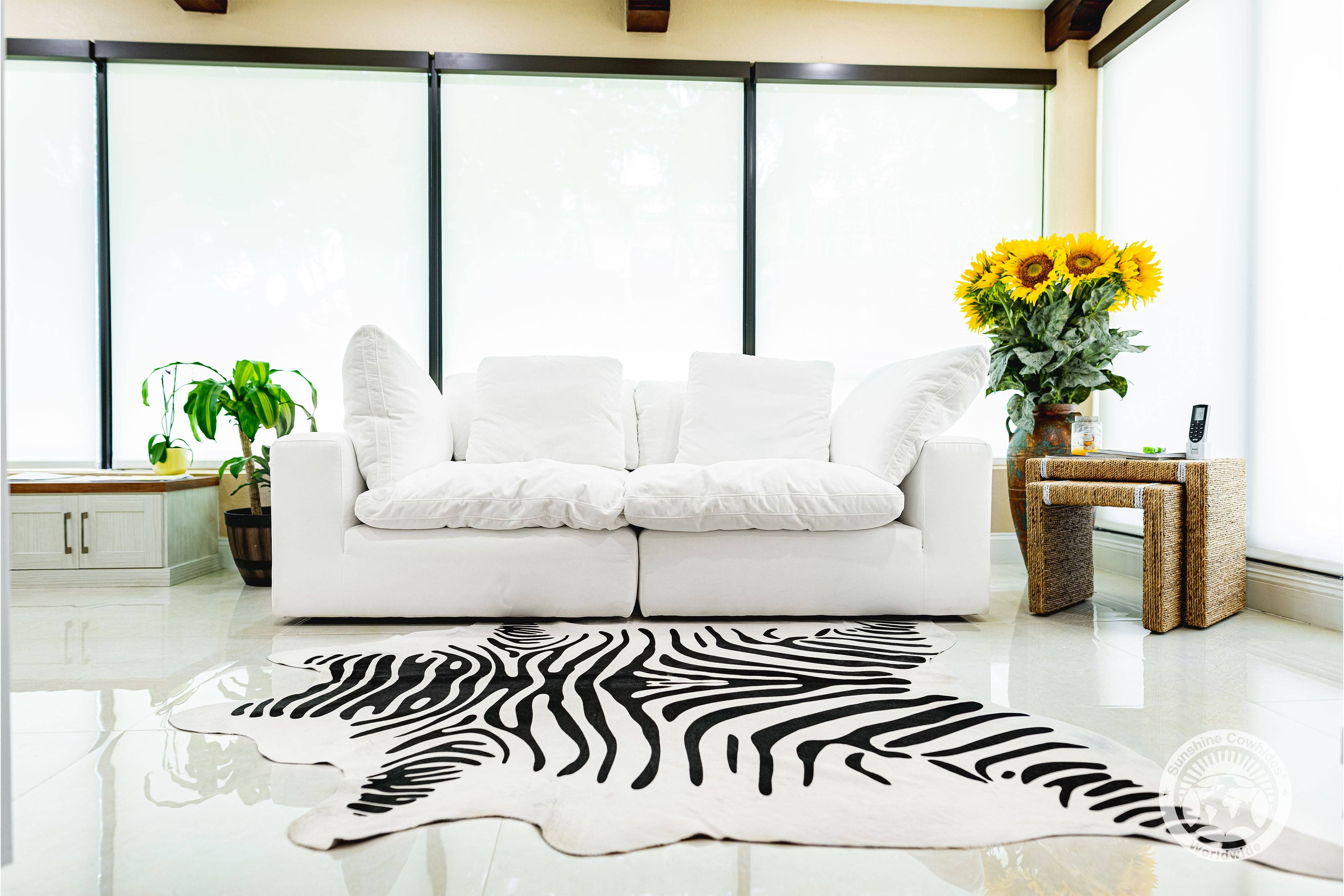 Zebra Black Stripes on Off White Cowhide Rug for wholesale on Faire2