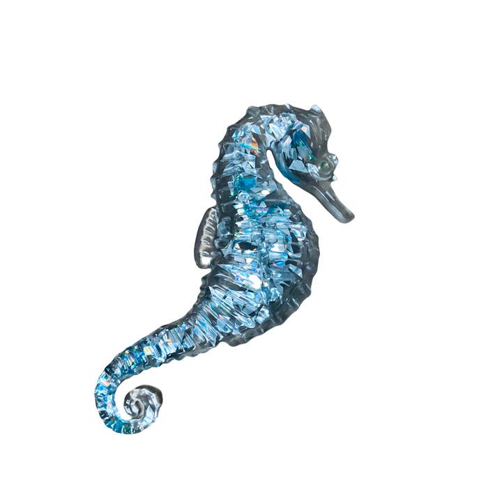 Adesivi da parete a forma di cavalluccio marino in resina fatta a mano con glitter argento. per la vendita all'ingrosso da parte di Face It Home Decor