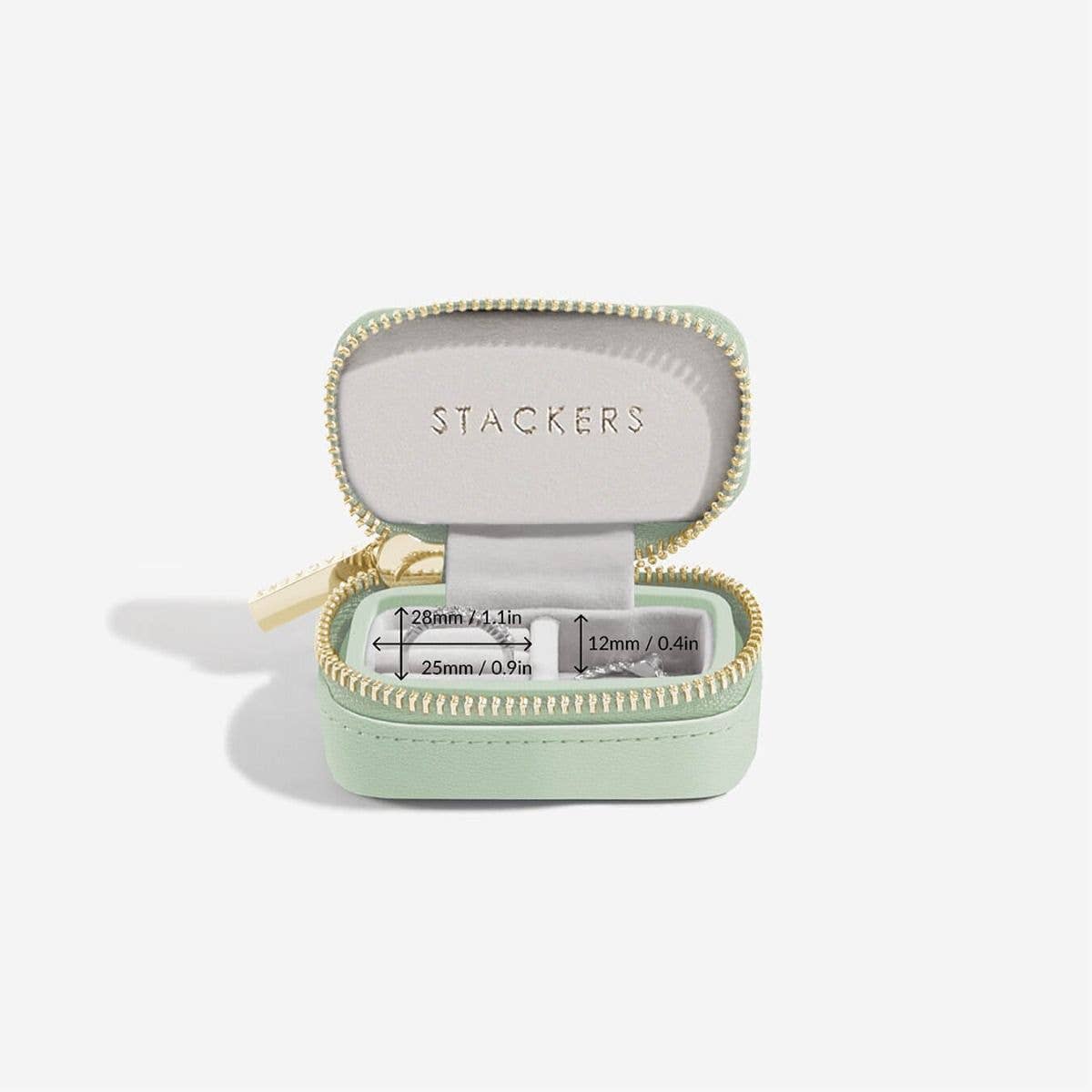 Stackers – wholesale Jewellery box/organiser – Sage Green Petite Zipped Travel Jewellery Box3