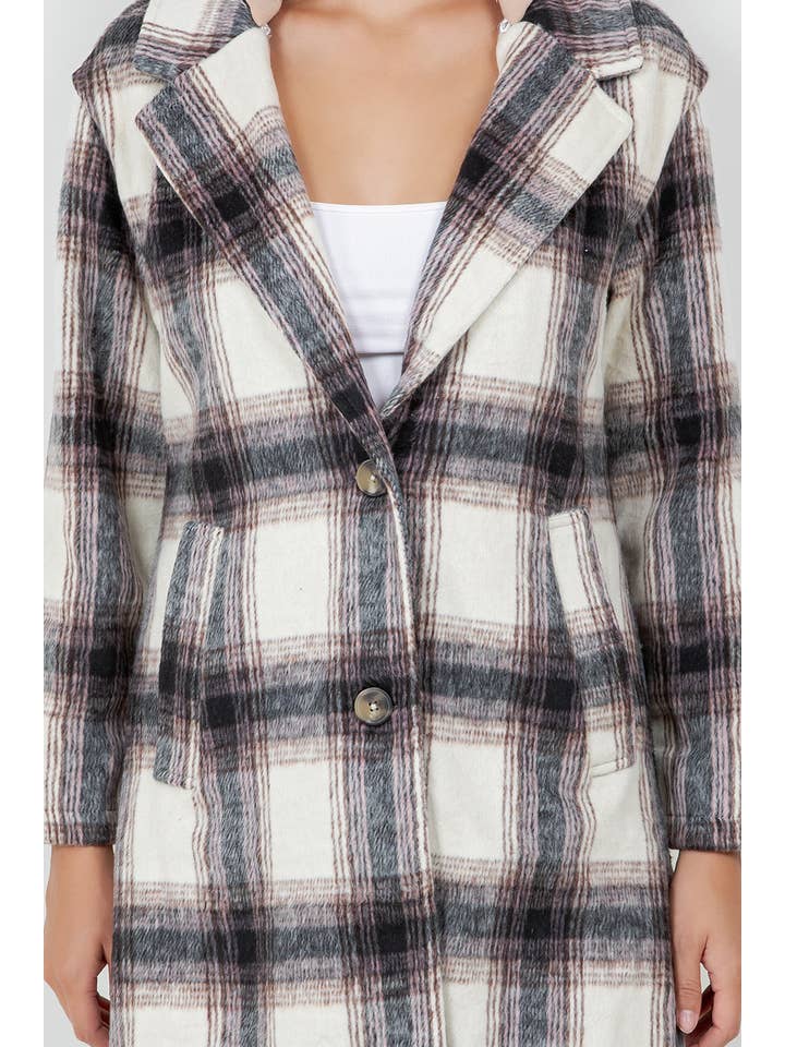 Veracci - Wholesale Coat - Women's - Oversized Woolen Plaid Coat / Jacket with detachable Hood20