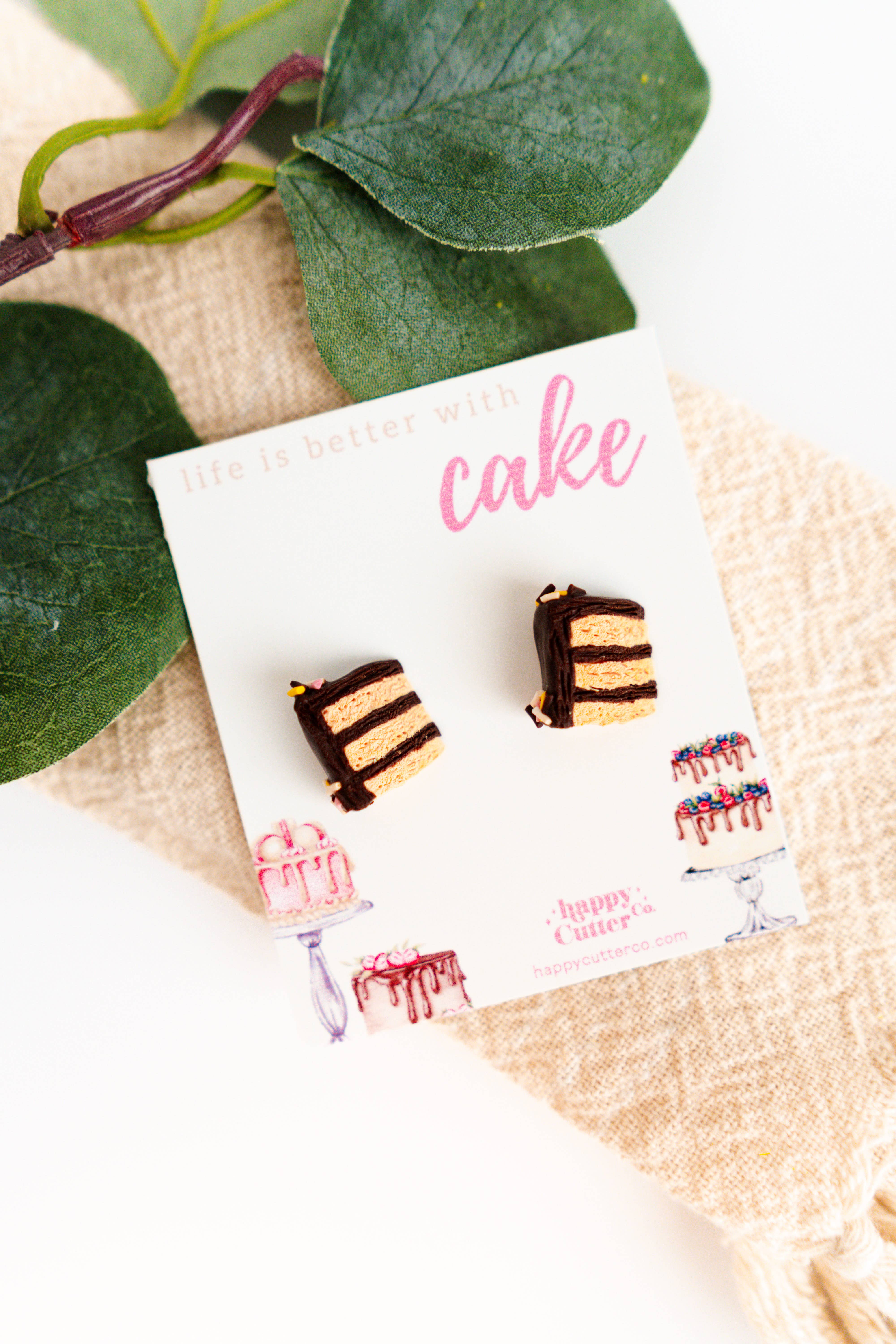 Happy Cutter Co - Wholesale Stud/Post Earrings - Yellow Cake Chocolate Frosting Clay Studs | Dessert Gift1