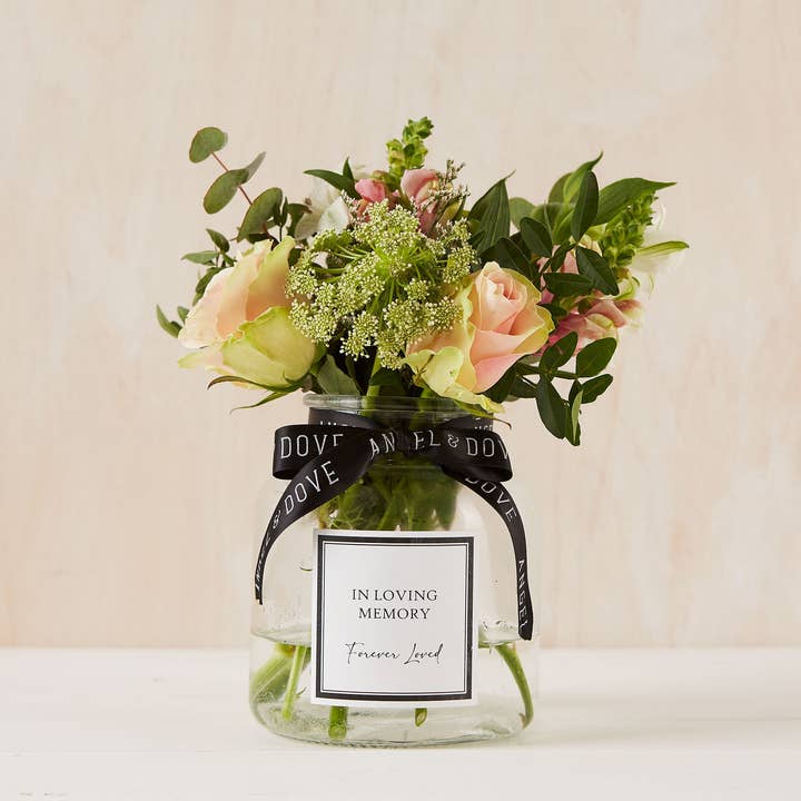 'In Loving Memory' Glass Vase - for Funeral Flowers for wholesale by Angel & Dove