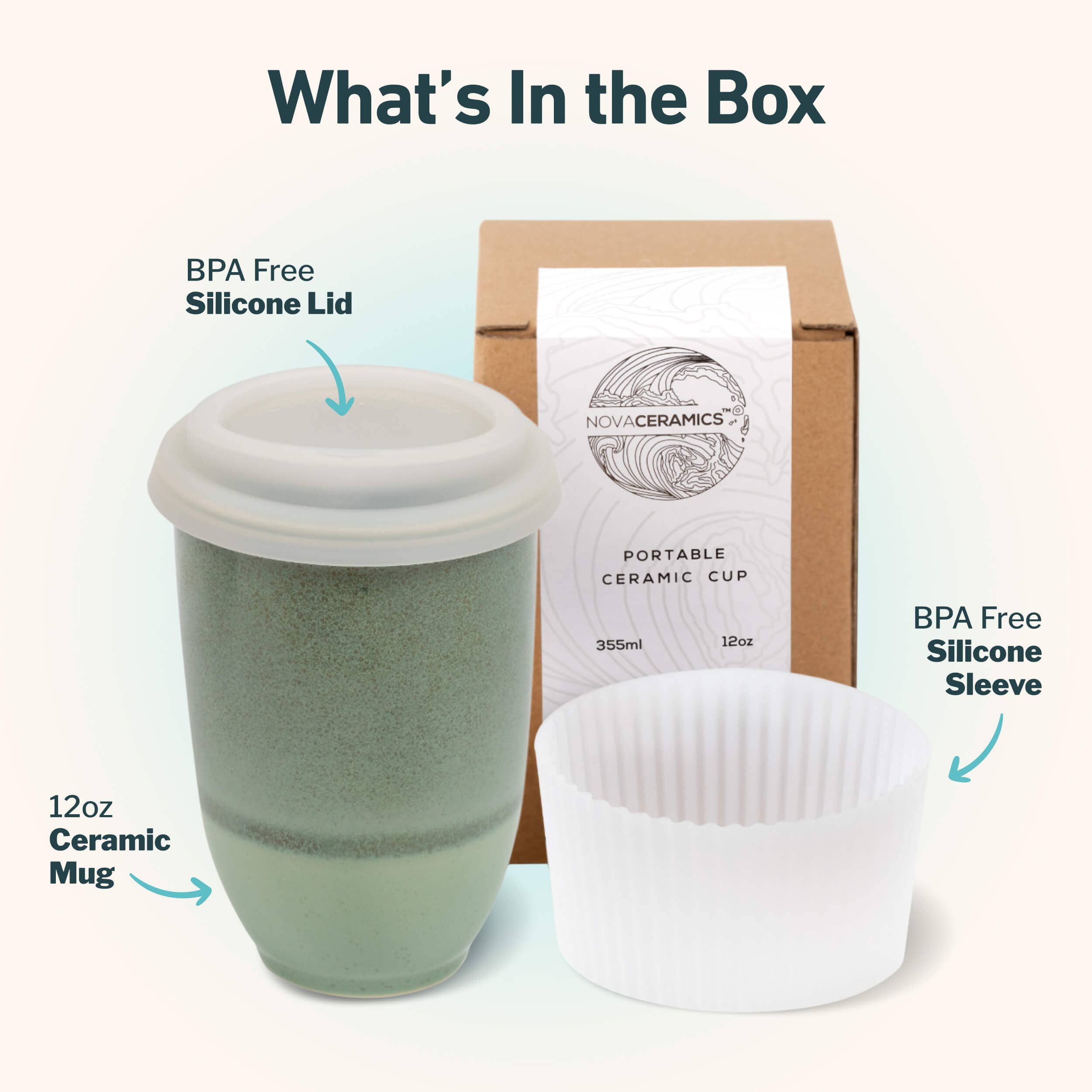 Nova Ceramics Travel Mugs - Wholesale Coffee/Tea Cup - Emerald 12oz Ceramic Travel Mug – Reusable & Stylish1