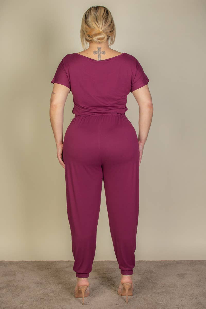 CAPELLA APPAREL - Wholesale Jumpsuit - Women's - Plus Size Solid Drawstring Jumpsuit8