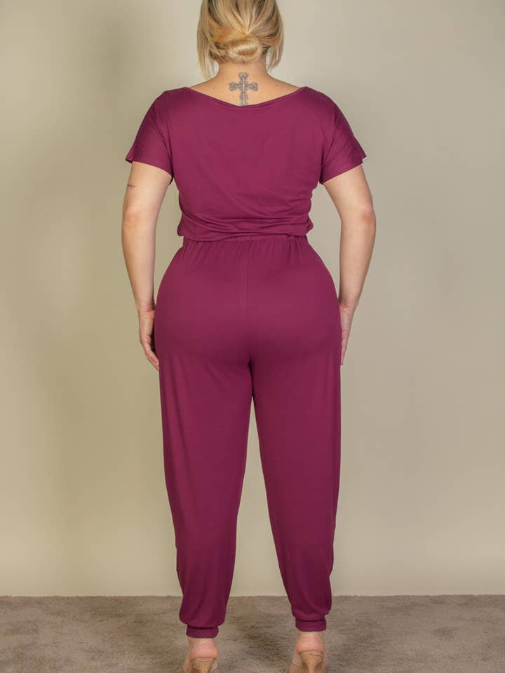 CAPELLA APPAREL - Wholesale Jumpsuit - Women's - Plus Size Solid Drawstring Jumpsuit8