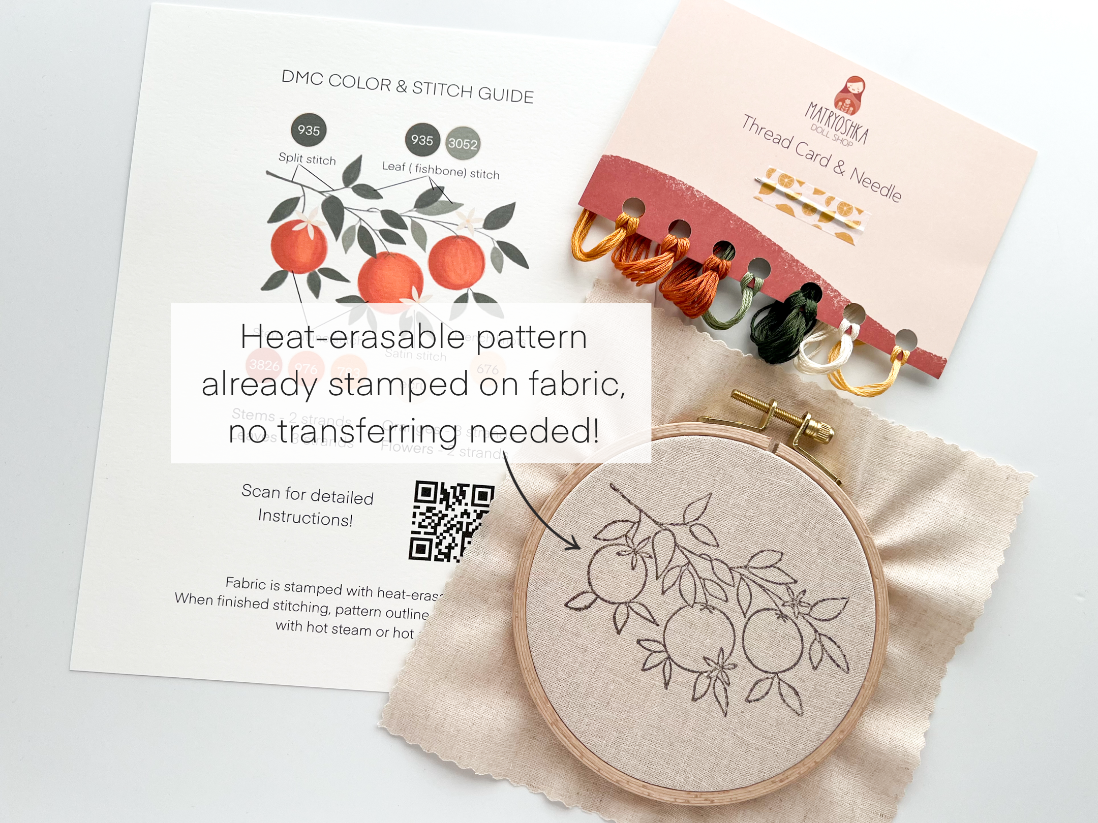 Matryoshka Doll Shop - Wholesale Embroidery/Cross Stitch Supplies - Orange Branch embroidery DIY kit, beginner embroidery kit2