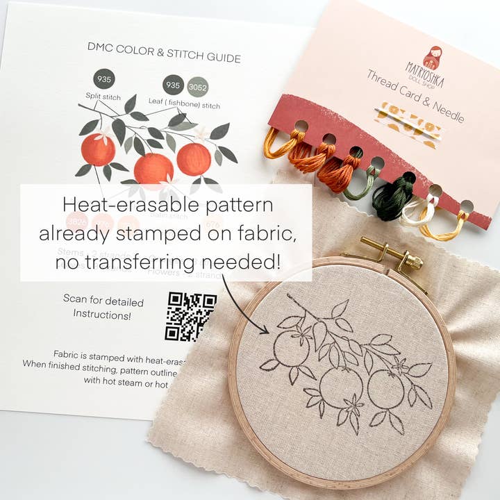 Matryoshka Doll Shop - Wholesale Embroidery/Cross Stitch Supplies - Orange Branch embroidery DIY kit, beginner embroidery kit2