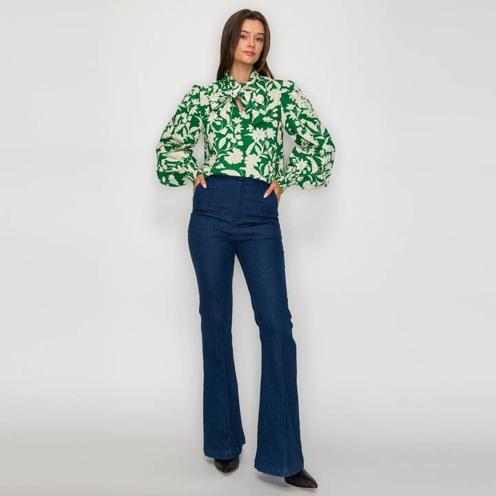 Emerald Garden Bow-Tie Blouse - LWT2146 for wholesale by LoveWednesday