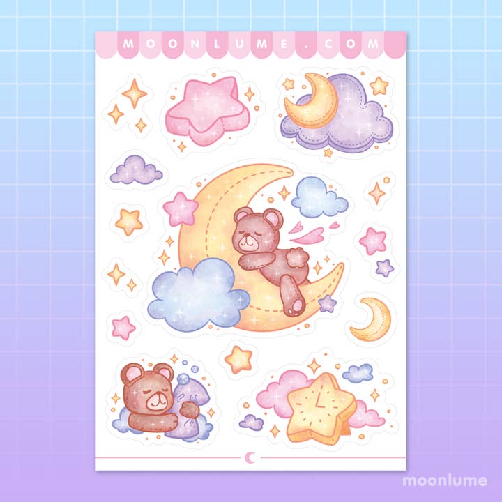 Moonlume - Wholesale Sticker - Sleepy Bear and Moon vinyl and waterproof A6 sticker sheet1