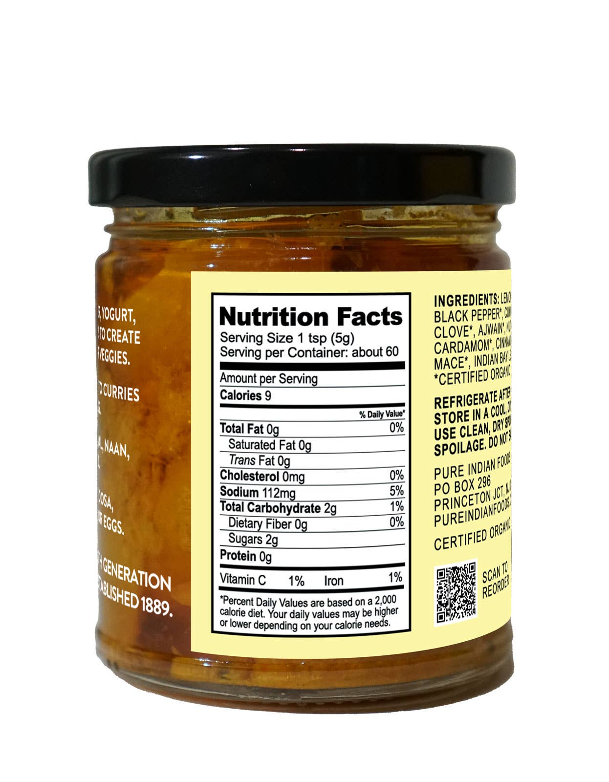 Pure Indian Foods - Wholesale Pickled Vegetables - Fermented Sweet Lemon Pickle, Certified Organic - 10.5 oz2