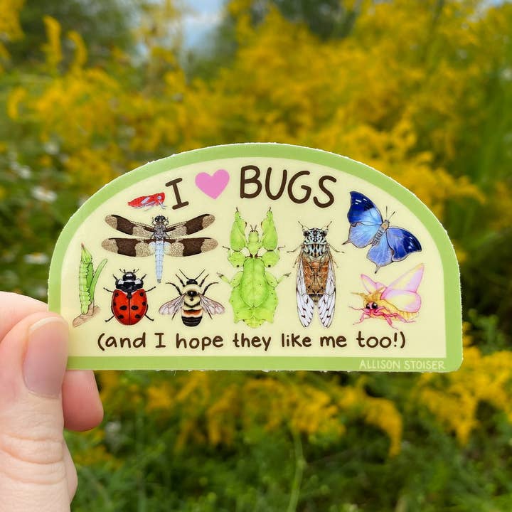 Jag ❤️ Bugs väderbeständig vinylklistermärke för wholesale av Allison Stoiser Art