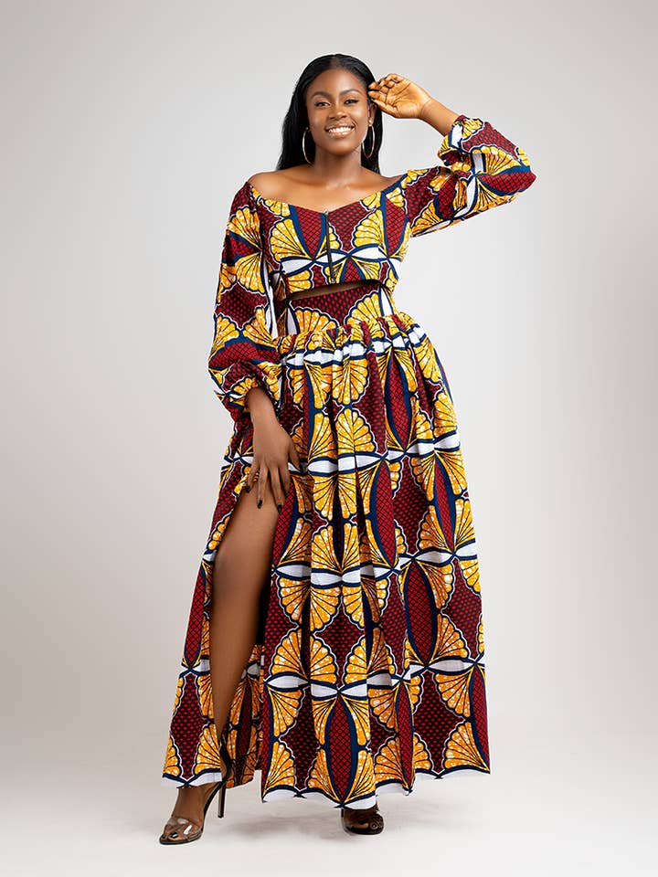 African Print Bella off Shoulder balloon sleeve top for wholesale by ETNICA