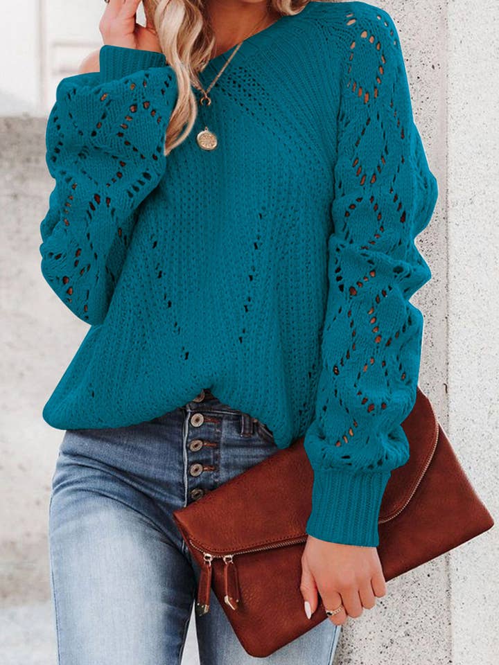 FULL TIME PURCHASE - Wholesale Knit Sweater - Women's - Hollow-out Puffy Sleeve Knit Sweater2