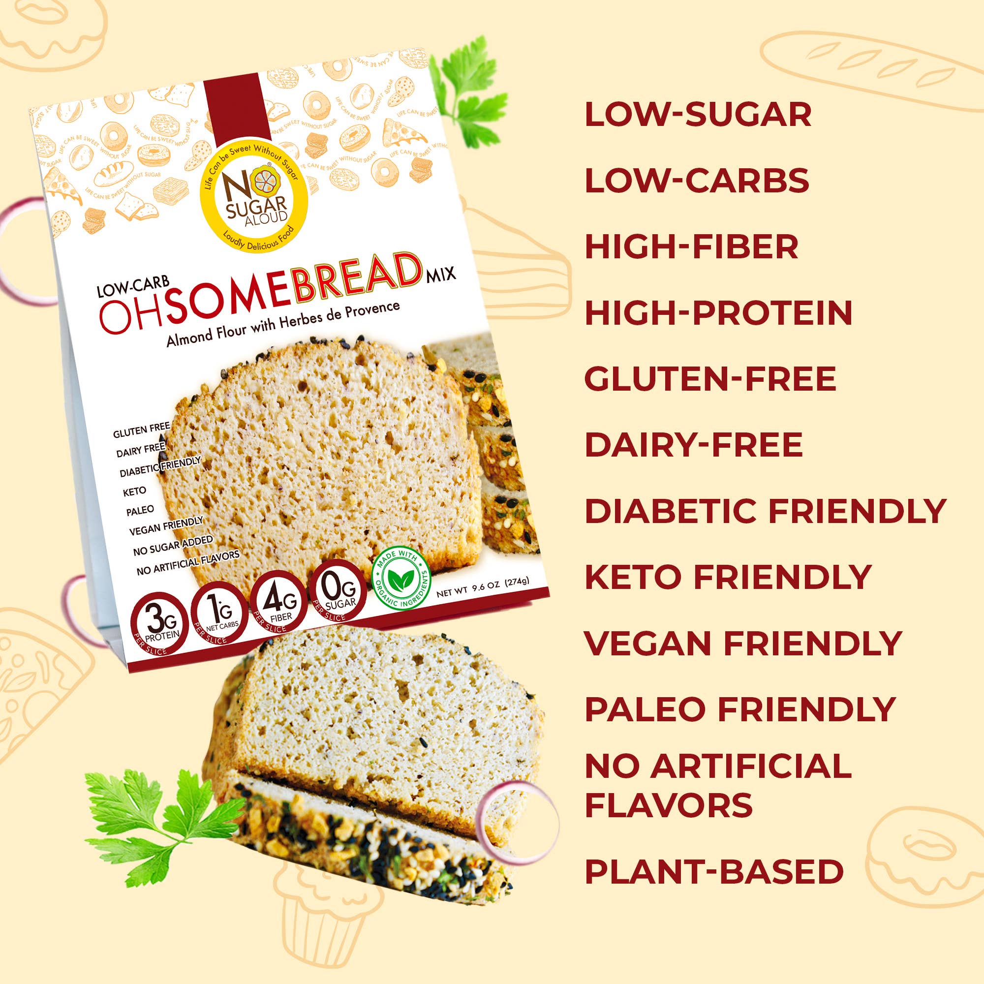 No Sugar Aloud LLC - Wholesale Bread Mix - Low-Carb OhSome Bread - Herbs de Provence Mix1