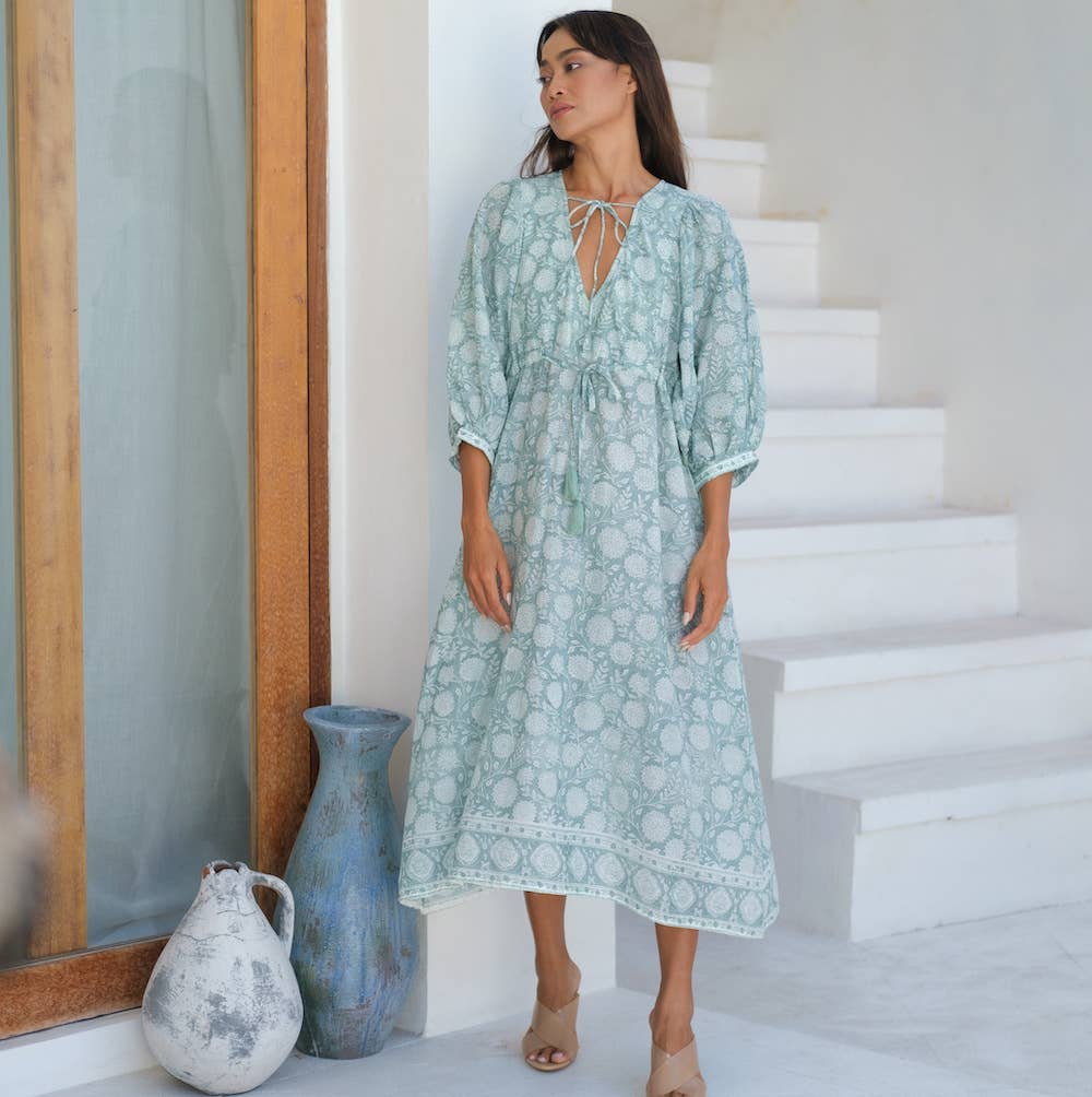 The Fox and The Mermaid - Wholesale Dress - Women's - Block Printed Drawstring Cotton Dress (Indra)10