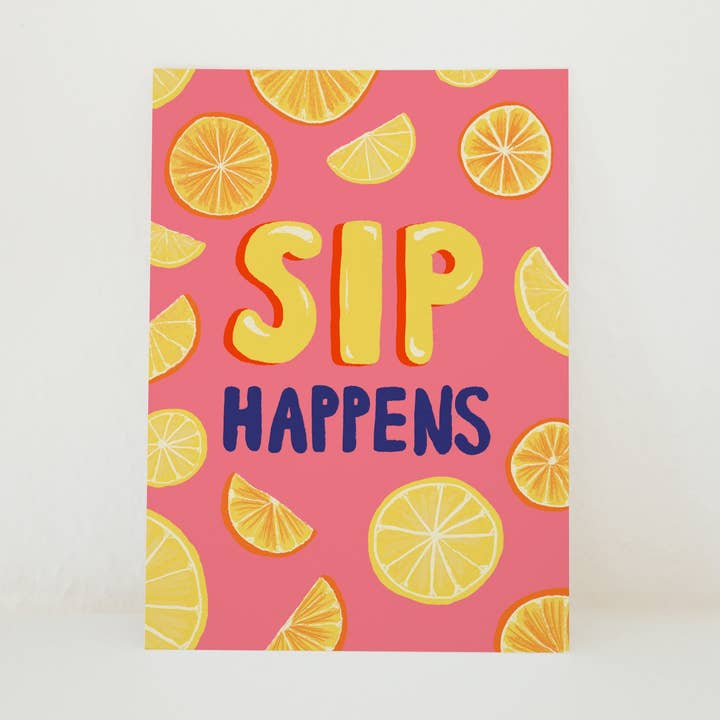 POSTCARD SIP HAPPENS for wholesale by Studio Dolci
