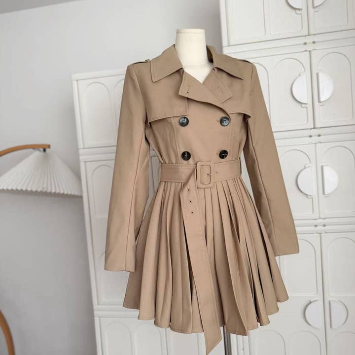 Khaki DR898Y Autumn Pleated Dress with Waist Tie for Women for wholesale on Faire